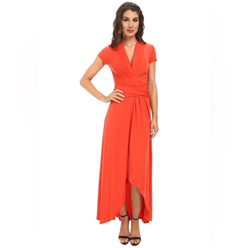 Michael Kors Collection Red Orange Ruched Wrap Dress